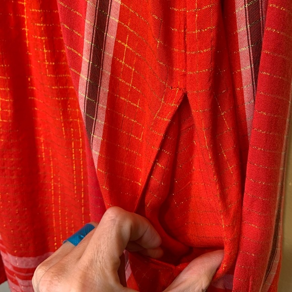 FP Checkered Pattern Lurex Metallic Threading Semi Sheer Jewel Tone Tunic Blouse - Picture 5 of 8